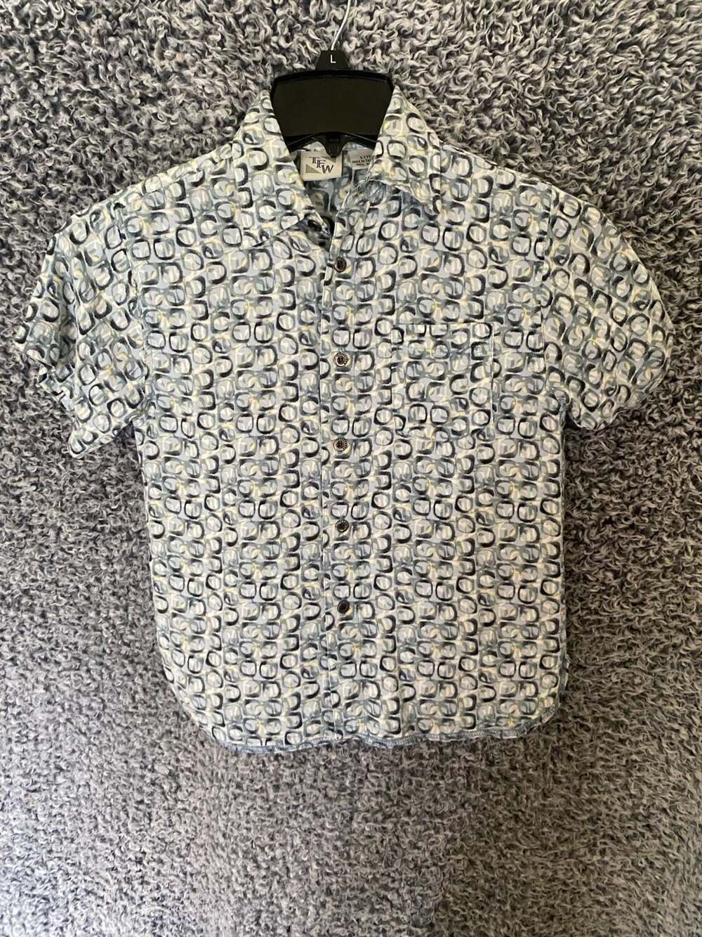 TFW Boys Geometric Print Short Sleeve Rayon Button Down Shirt Size L(7)